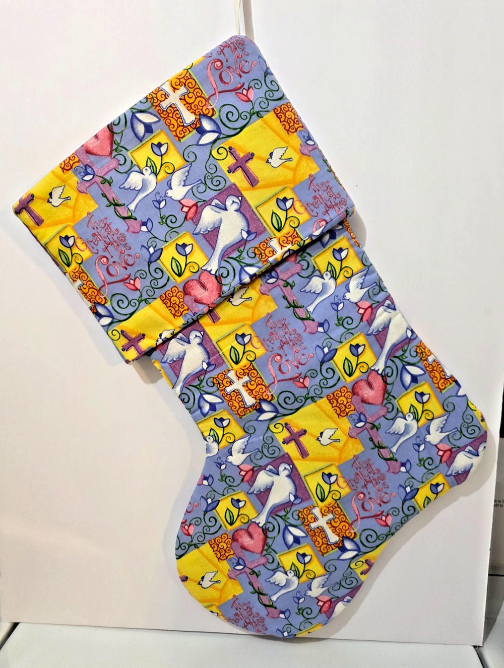 Vintage Handmade Christian 22" Christmas Stocking The Greatest of These is Love